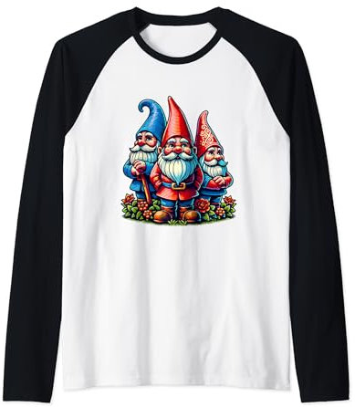 White Bearded Garden Gnomes Enchanting Raglan Baseball Tee