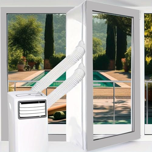 Klimaanlage Fensterabdichtung, Fensterabdichtung für Mobile Klimageräte, Wäschetrockner, Ablufttrockne, 400cm Hot Air Stop Geeignet für Fenster, Flügelfenster, Dachfenster, Kein Bohren
