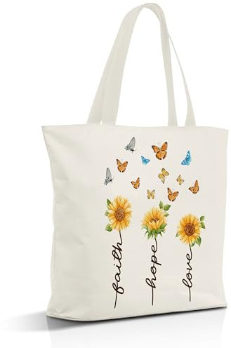 Nuhany Christliche Geschenke, Leinen-Tragetasche, ästhetisch für Frauen, religiöse Geburtstagsgeschenke, wiederverwendbare Einkaufstaschen, Mehrfarbig, Medium