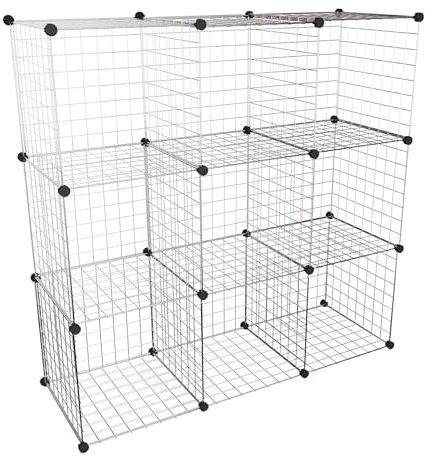 Aigentlich Drahtwürfel-Regal 109x109x38,5cm, 9 Fächer Madrid, Chrom | Dekogitter-Würfel Gitterwürfel Verkaufswand Verkaufsregal Schaufensterregal Steckgitter Baukastensystem, einfacher Aufbau