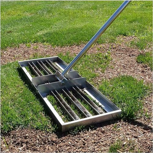 WJFLUCK Soil Leveling Tool, Lawn Leveling Rake with Stainless Steel 5.2 Ft Long Handle, Rust Resistant, Strong and Durable, Heavy Duty Lawn Leveling Machine for Yard Golf Turf Leveling Soil Dirt