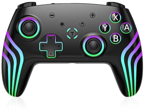 Hauibela Switch Pro Controller mit Veränderbare Coole RGB Lichter/6 Achsen Gyroskop/Dual Vibration/Turbo/Aufwachen, Präzise Gamepad, Wireless Controller für Switch/Lite/OLED Konsole