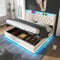FEZTOY Polsterbett Doppelbett mit LED, Drucktaste/App/Fernbedienung, 180x200 cm, weiß PU-Material Hydraulisches Stauraumbett, Kopfteil mit USB Typ-C,Ohne Matratze