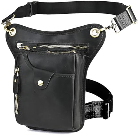 Le'aokuu Herren Echtes Leder Tasche Beinbeutel Beintasche Außenbeintasche Beinbeuteltasche Reisen Hüfttasche Wandern Klettern Oberschenkeltasche für Männer Frauen 211-5