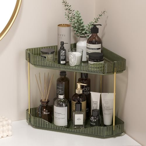 Lifewit Organizador de 2 Niveles para Encimera de Baño, Organizador de Plástico para Maquillaje y Cuidado de la Piel, Bandeja y Estante para Cosméticos en Dormitorio, Tocador, Cocina (Verde)