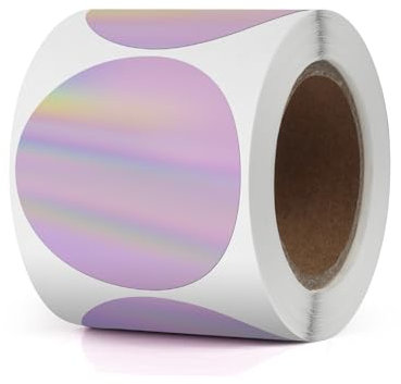 YIKIADA Holographic Runde Thermoetiketten Vinyl 50 mm Violett Rolle Selbstklebend Punktaufkleber Wasserdicht Glitter Aufkleber für Logo Barcode QR Code Office Home 200 Stück