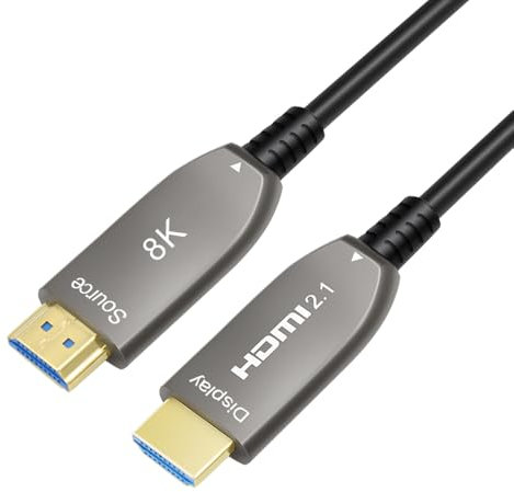 Elfcam® - 20m 8K HDMI 2,1 Kabel Glasfaser OM3 Multimode, Ultra HDMI Kabel Unterstützt 48Gbps 8K@60Hz 4K@120Hz HDR Dynamisch HDCP 2,2 und 2,3 eARC, Kompatibel mit HDTV Monitor, 20Meter