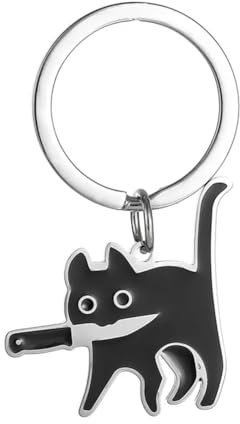 Reizteko Cute Cat Themed Keychain for Women, Funny Cat Lover Gifts for Birthday, Mother's Day, Valentine's Day, Cat With Knife Hold in the Mouth, S