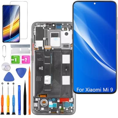 HLYGZX Pantalla de repuesto para pantalla LCD Xiaomi Mi 9 TFT, M1902F1G, pantalla táctil, digitalizador, kit de piezas de reparación (negro con marco, sin huellas dactilares)