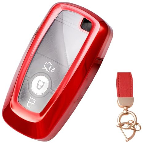 NEUHOO Accessoire de voiture compatible avec Ford Mustang Mach-e 2019-2024 2025 - Coque de clé et porte-clés - En silicone, rouge, S