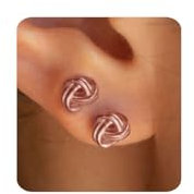 Rose Gold Earrings for Women Trendy 14K Rose Gold Plated Knot Stud Earrings Small Minimalist Dainty Earrings Jewelry Gifts for Her