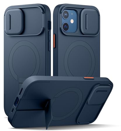 SURITCH Magnetic Case Compatible with iPhone 12/12 Pro, Shockproof Bumper Case Slim Protective Cover with Slide Camera Cover and Adjustable Kickstand(Deep Blue)