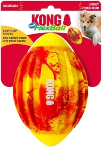 Kong Sport FlexBall - strapazierfähiges, springendes Spielzeug mit Quietscher und Easy-Grip Rippen für Hunde (Medium (Fußball))
