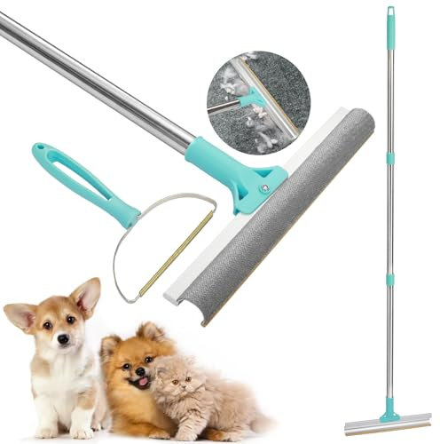 HOSDFOIER Pet Hair Remover, 2-in-1 Hair Remover, Carpet Brush with 54 Inch Adjustable Handle for Removing Pet Hair from Cars, Carpets, Floors, Sofas and Clothes (Blue)