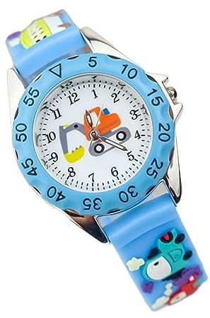 VALICLUD Kinderuhr Bagger 3D Cartoon Lernuhr Quarz Kinderarmbanduhr Mit Silikonband Für Kleinkinder Jungen