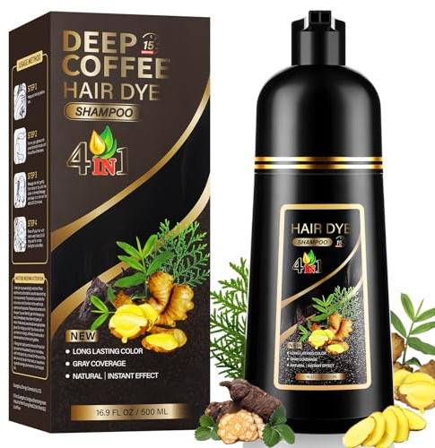 YUOLITA 500ML Haarfarbe Dunkelbraun Haarfärbeshampoo für Männer und Frauen, 4 in 1 Dark Brown Hair Dye für Graues Haar, Hair Color Sofort Haarfarbe Shampoo Tönungsshampoo,Natürliche Inhaltsstoffe