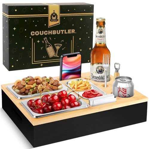 Aragallant Couchbar Snackbox, Couch Bar mit Geschenkbox, Sofatablett Snackspender mit Snackschale, Getränkehalter Flaschenhalter, Snackbar Organizer Abnehmbarer Deckel für Sofa, Couchtisch