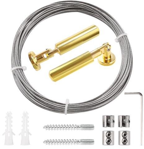 Lyeteung 5m Vorhang-Spanndraht Set, Gardine Stahlseil, für Foto-Draht, Wäscheleine, Fenster, Vorhang, Gold