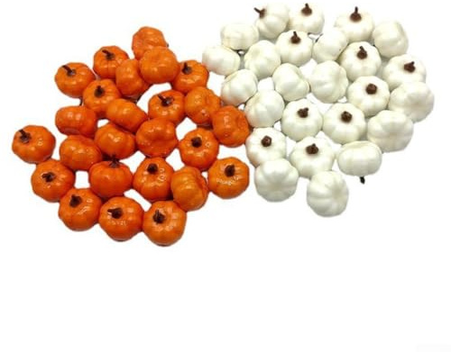 HOHOVYVY Lot de 12 citrouilles décoratives légères pour Halloween, Mini légumes artificiels pour Une Manipulation et Un Rangement faciles (24pcs White and Yellow)