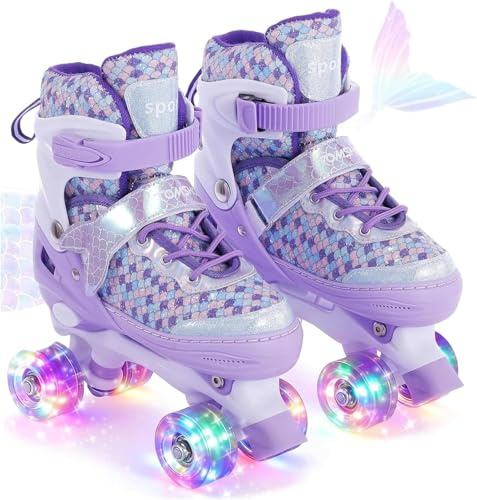 TOMSHOO Patin à roulettes Fille,Roller Enfant Fille avec Roues à LED, Roller Enfant De 4 Roues avec RéGlage De Taille, Cadeau pour Enfants Et DéButants