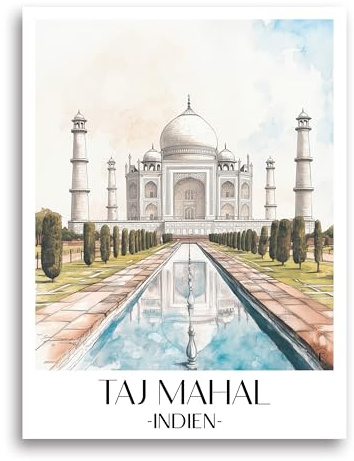 favplace Poster mit Städtemotiv Taj Mahal Indien Premium Kunstdruck - Stadtposter bzw. Reiseposter DIN A4 bis A1 - Leinwand Städtposter - Wandbild A2