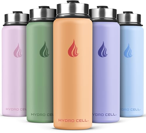 Hydro Cell Stainless Steel Insulated Water Bottle with Straw - for Cold & Hot Drinks - Metal Vacuum Flask with Screw Cap and Modern Leakproof Sport Thermos for Adults (Peach 24oz)