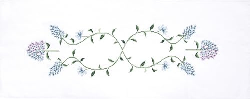 Trimits Cross Stitch Kit - Table Runner - Includes Printed Fabric, Threads, Needle & Instructions, 40 x 100cm, Floral Hydrangea