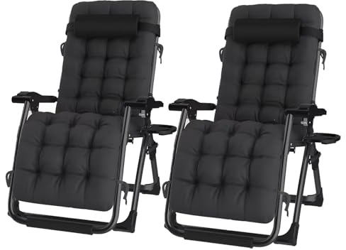SUAIIOLK 2Pcs Sonnenliege Klappbar mit Verstellbare Rückenlehne, Liegestuhl Klappbar mit Getränkehalter & Kissen Gartenliege Relaxliege für Patio,Balkon,Strand,Camping, Schwarz