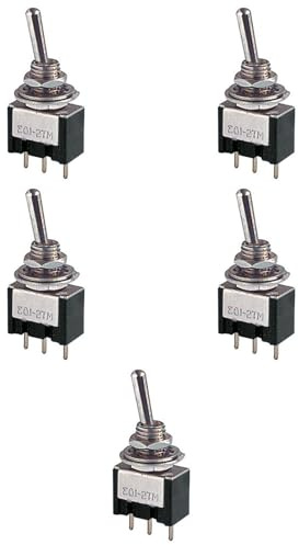 5 x Wechselschalter, einpolig, SPDT, 2 Positionen, 6 mm Montagebohrung, Leiterplatte, 12 V, 220 V, 3 A, Messingkontakte, Hebel, Switch, 1 Weg, 1 Austausch, Schalter