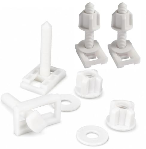 2 Pcs Toilet Seat Fixing Kit, Plastic Toilet Seat Bolts and Nuts with Washers, Hinge Screws Replacement Parts for Mounting Toilet Lid, Top Toilet Seat Installation, White
