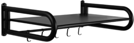 FGXHHS Wall Mounted Microwave Oven Rack - 60cm Kitchen Shelf with Hooks for Home & Restaurant Modern Black Design Space-Saving Storage Solution