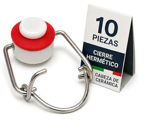 Vigormat Tappi Bottiglie Vetro con Chiusura Ermetica a Leva - Tappo Meccanico con Guarnizione in Gomma per Bottiglie di Olio, Birra o Vino - Lavabili in Lavastoviglie (10 Pezzi Ceramica)