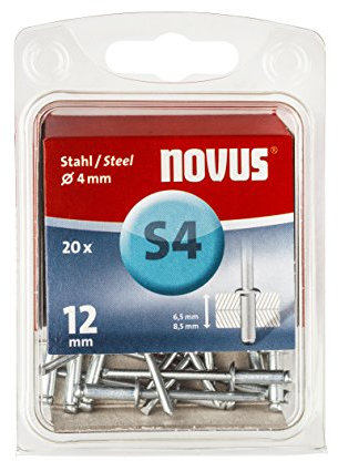 Novus Stahl-Blindnieten 12 mm, 20 Nieten mit Ø 4 mm, 6.5 - 8.5 mm Klemmlänge, zur Befestigung von Stahlblechen