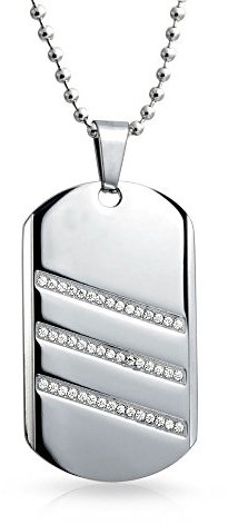 Bling Jewelry Geometrische Gravierbare Herren Cz Dog Tag Anhänger Halskette Für Männer Silber Ton Edelstahl Mit Kette 24 Zoll