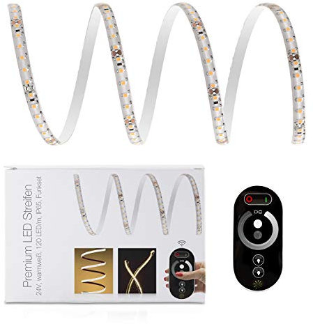 Premium 24V LED Streifen IP65 warmweiß 120 LED/m 3528 Funk-SET & Netzteil 13m