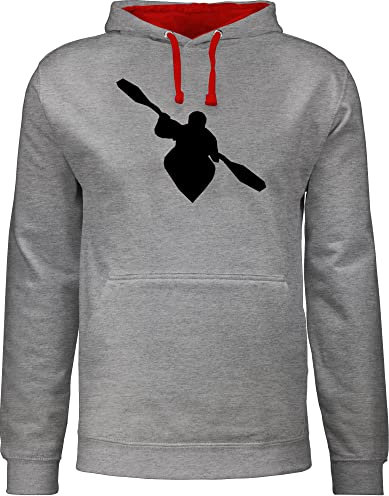 Pullover Herren Frauen Hoodie Kontrast zweifarbig - Wassersport - Kajak - XL - Grau meliert/Rot - schwimmer kanu pulli schwimmmotiv kayak hoody schwimmen rudern hoodies schwimm damen schwimmsport