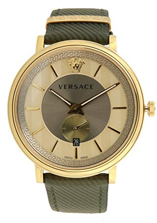 Versace Herren analog Quarz Uhr mit Leder Armband VBQ030017