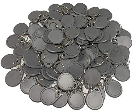 (pack of 100) HFeng 13.56MHz RFID Access Control Keyfobs Proximity MF 1k Keychains Smart IC Keycard for Door Home System nfc token tag (Grey)