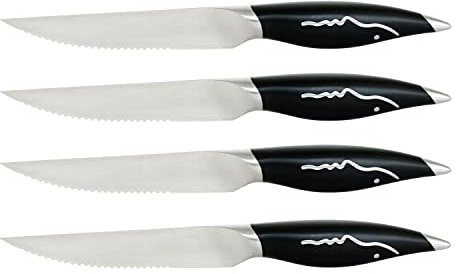 Knifesharks Premium Steakmesser 4-teiliges Set, Steak Knife, Japanischer Stahl, gezahntes geschmiedetes feines Steakmesserset, rasiermesserscharf