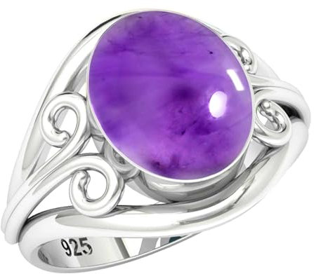 Jeweloporium 925 Silber Ringe für Damen Violett Echt Amethyst mit Stein Boho Silber Ringe Größe 56(17.8) Jubiläum - Geschenk Handgefertigt Schmuck