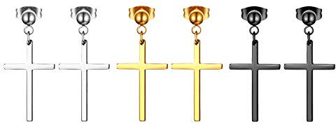 Aroncent Ohrringe Set Herren Ohrstecker Perle Stecker Unisex Ohrhänger Kruzifix Kreuz Kette Gotik Punk Rock Ohrschmuck