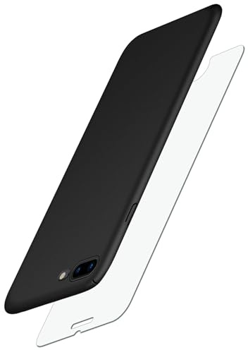 moex 3 in 1 Set für iPhone 7 Plus/iPhone 8 Plus Hülle mit 2 x Panzer Schutzfolie Glas, Handyhülle Ultra dünn und leicht, [Alpha Case + ShockProtect Glas] Schutzhülle Stoßfest Matt, Schwarz
