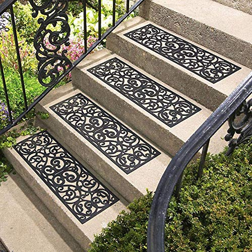 SmashingDealsDirect Outdoor Rubber Non-Slip Safety Step/Stair Mat Anti-Slip Step/Stair Mat Wrought Iron Effect Indoor/Outdoor Door Mat (Set Of 4)