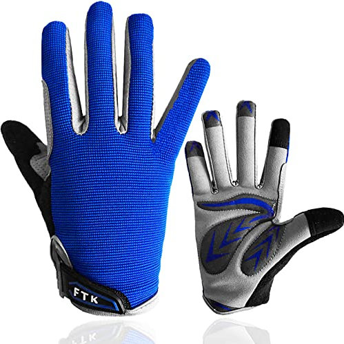 FINGER TEN Fahrradhandschuhe Kinder MTB Fahrrad Freizeit Vollfigner mit Gel rutschfest Wert 1 Paar Blau S, Radsport Skatehandschuhe für Sommer Jungen Mädchen 2-11 Jahre