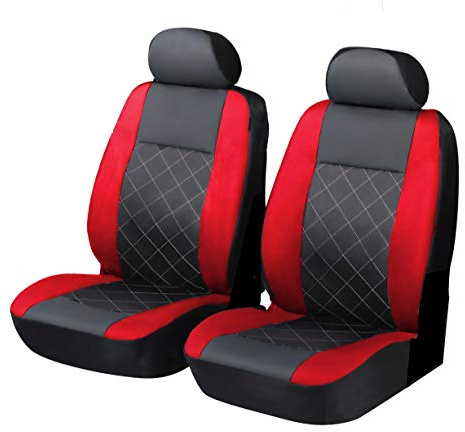 Carseatcover-UK Knightsbridge RED/BLACK Leather Look Front Pair - Universal Car Seat Cover Set with seaparate headrest covers |Hard Wearing & Durable Fabric| Car Accessories Interior| Airbag Safe