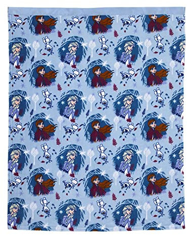 Disney Frozen 2 - Magical Journey - White Super Soft Toddler Blanket, Light Blue, Lavender, Teal