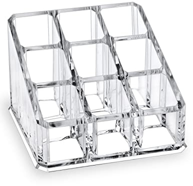 MOSIKER Lipstick Lip Gloss Organizer,Small Clear Acrylic Compact Essential Oil Rollerball Perfume Holder with 9 Slots
