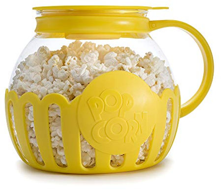 Ecolution Micro 3 Quart Family Size Original Mikro-Pop Popcorn Popper, Borosilikatglas, 3-in-1 Silikondeckel, spülmaschinenfest, BPA-frei, glas, gelb