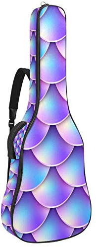 Gitarrentasche mit Reißverschluss, wasserdicht, weich, für Bassgitarre, Akustik- und klassische Folk-Gitarre, lila Meerjungfrauenschwanz-Textur