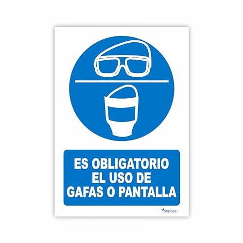 Seribas Señal Obligatorio el Uso de Gafas o Pantalla, Cartel de PVC 0,7 mm A4 21 x 30 cm Tinta y Material Resistente Interiores y Exteriores